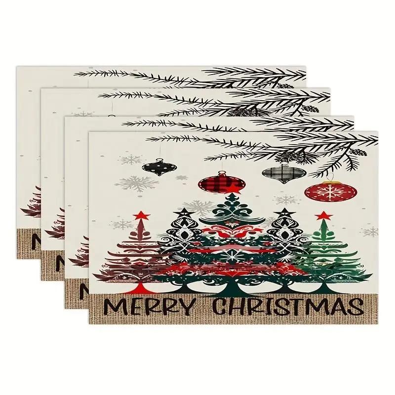 1PC Christmas Tree Place Mats Machine Washable Linen Table Mats for Home Kitchen Christmas Dining Decor and Supplies
