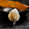 Bo Xin Yun Two-Tone Matte Gold & Silver Leaf Pearl Brooch - Sweater/Cardigan Accessory