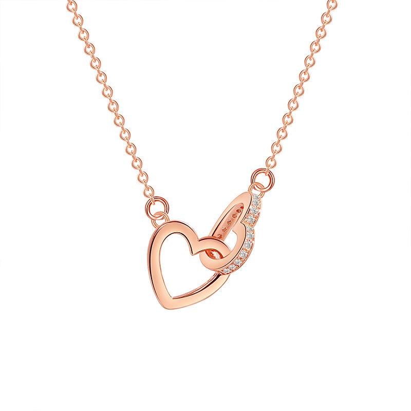 Heart Shaped Double Ring Interlocking Clavicle Chain, Japanese and Korean Niche High-end Feel Ring Interlocking Necklace
