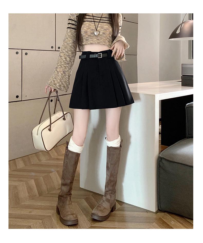2026 Autumn/Winter Korean Academy Corduroy High-Waist A-line Pleated Skirt