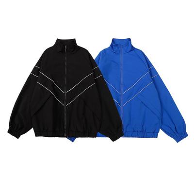 Pánska jarná jesenná bunda Kabát Stojan Golier Dlhý rukáv Jednofarebná Reflexná pruhovaná bunda Streetwear