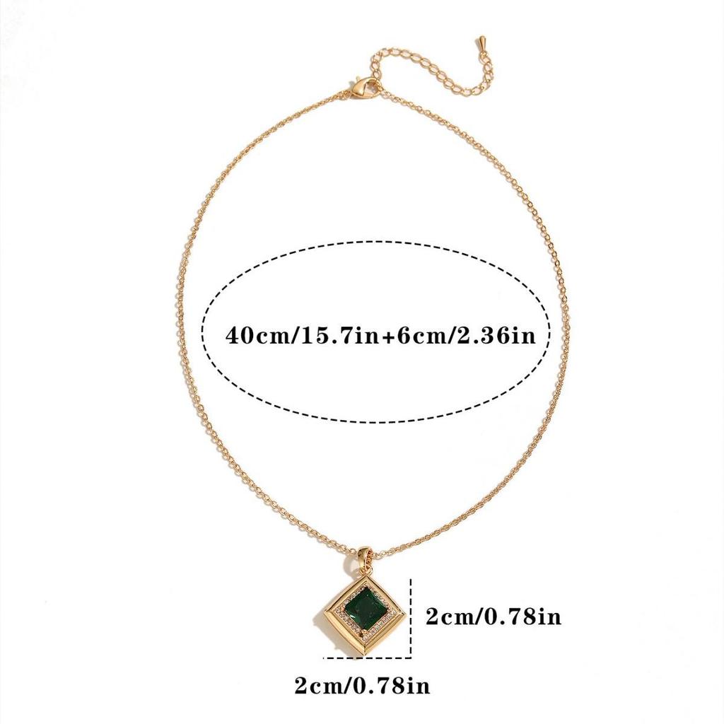 Gold-Plated Retro Emerald Zirconia Necklace for Women - Luxurious & Versatile Clavicle Chain