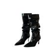 New boots 2026 leather boots high heel but thin heel boots tipped European and American skinny legs pants knee knight pile
