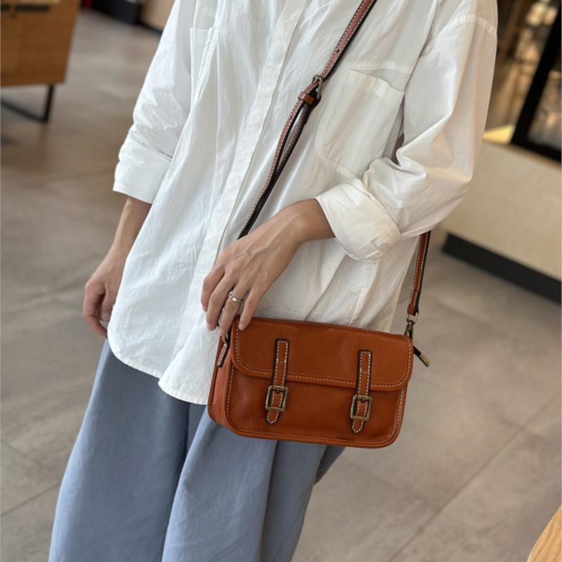 Johnature Retro Genuine Leather Women's Small Bag Cowhide Solid Color Versatile Shoulder Crossbody Bags