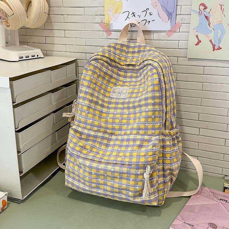 Backpack Women's Fashion Plaid Backpack Junior High School High School Student School Bag Lightweight Backpack