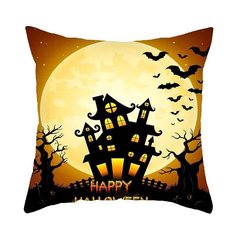 Halloween Atmosphere Pumpkin Head Castle Cushion Cover Suitable for Home Party Living Room Sofa Room Decoration Pillow Cover