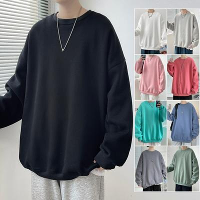 Men's Sweater Spring and Autumn Loose Casual Chinese Cotton Round Neck Sweater Men's Pullover Long-sleeved Solid Color Bottoming Shirt