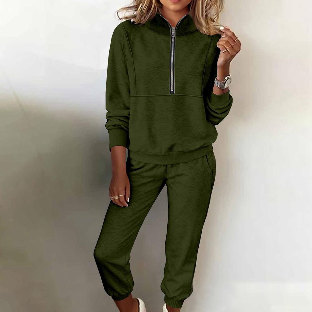 Women's Fashion Two-piece Solid Color Sweatshirt Trousers Casual Set