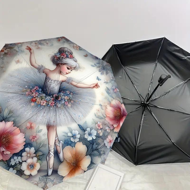 1 Stück Blumen-Ballerina-Schirm - 8 Speichen verstärkt, Automatisches Öffnen, Leicht & Langlebig, Niedliches Modeaccessoire für Draußen - A1234