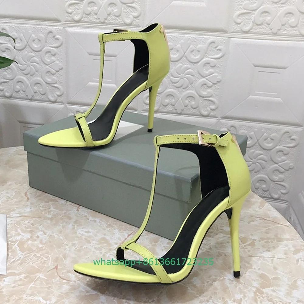 T-Tied Open Toe Women Sandals Genuine Leather Stiletto Heel Sexy High Heels Cover Heel 10.5CM Ankle Buckle Summer Sandal