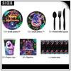 Halloween Disposable Tableware Set with Tablecloth Paper Plates Cups Napkins Spoons Forks Knives Festive Party Supplies