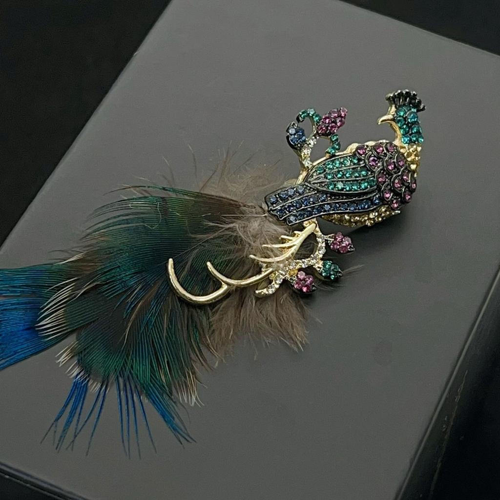Elegantní brož z pavího peří pro ženy dámy