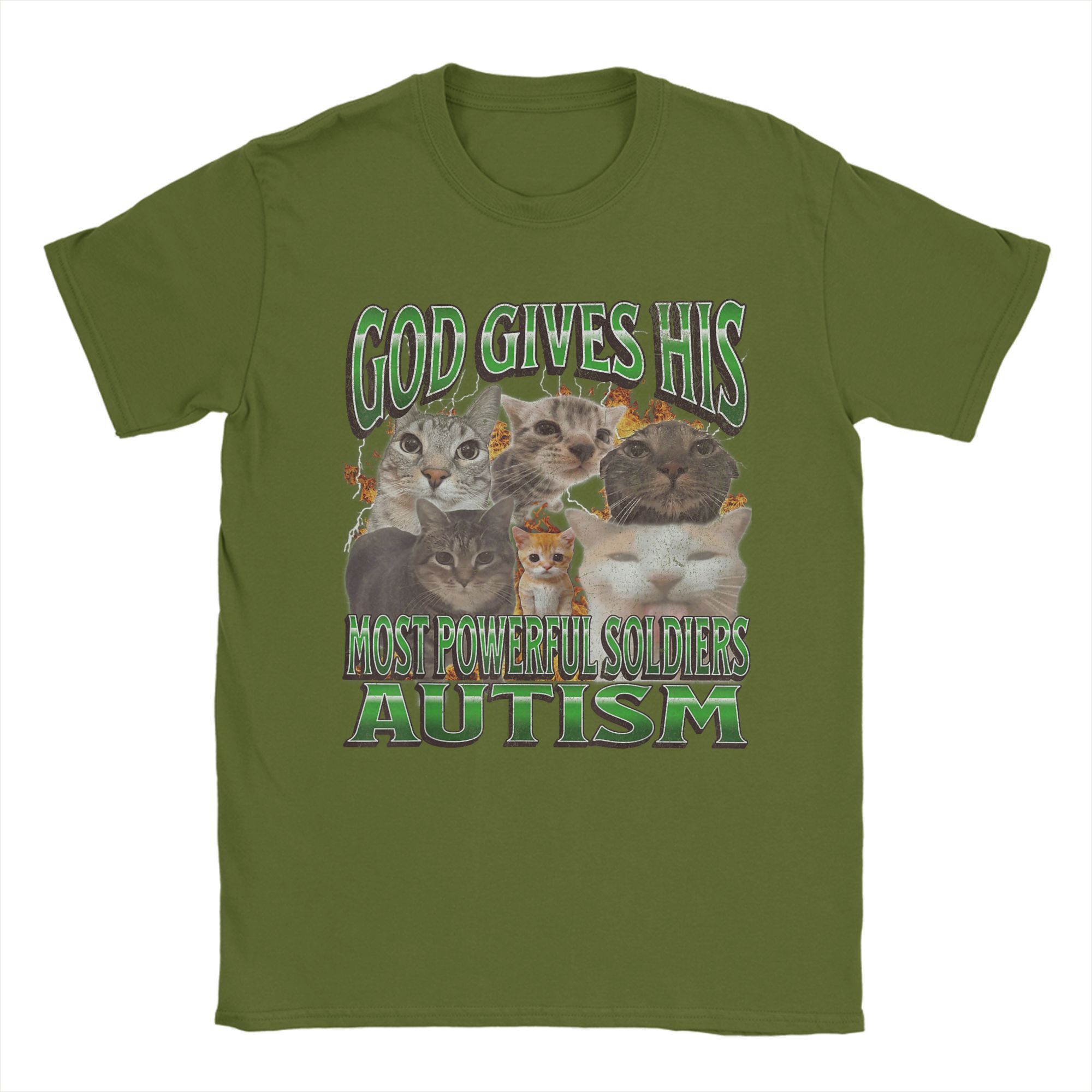 

Men God Gives His Most Powerful Autism Funny Cat Meme T-Shirts Tops Summer Short Sleeve T Shirt O Neck Harajuku Tee Shirt 4XL