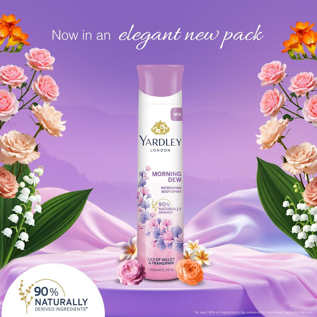 Yardley London Morning Dew Refreshing Deodorant Spray for Women 150 ml Floral All-Day Freshness