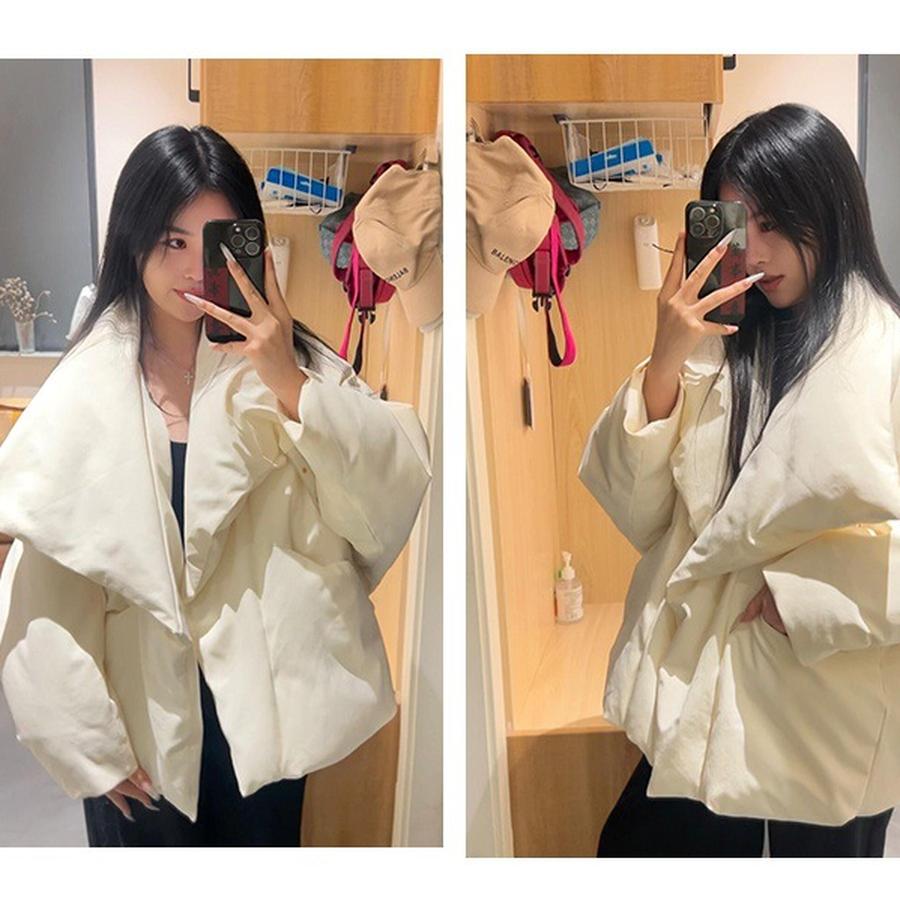 Cute Korean Style Oversized Flap Collar Cotton Jacket for Women Winter New Arrivals Casual Short Coat