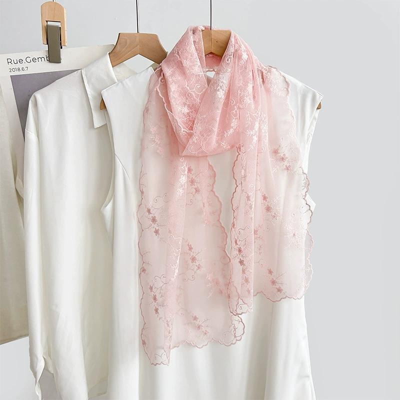 Fancy Lace Scarves For Women Spring And Summer Decoration Embroidered Gauze Neck Protection Scarf 28Cm*156Cm