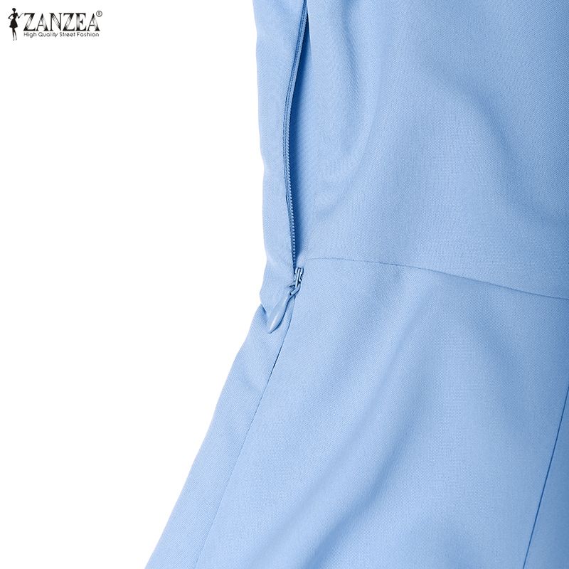 ZANZEA Women Summer V-Neck Solid Color Casual Short Sleeve Dress