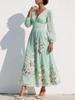 Women's V-Neck Floral Long Sleeve Pleated Dress 2026