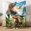 Realistic T‑Rex Triceratops Dinosaur Scenery Print Flannel Blanket Soft Warm Throw Blanket for Sofa Bed Living Room
