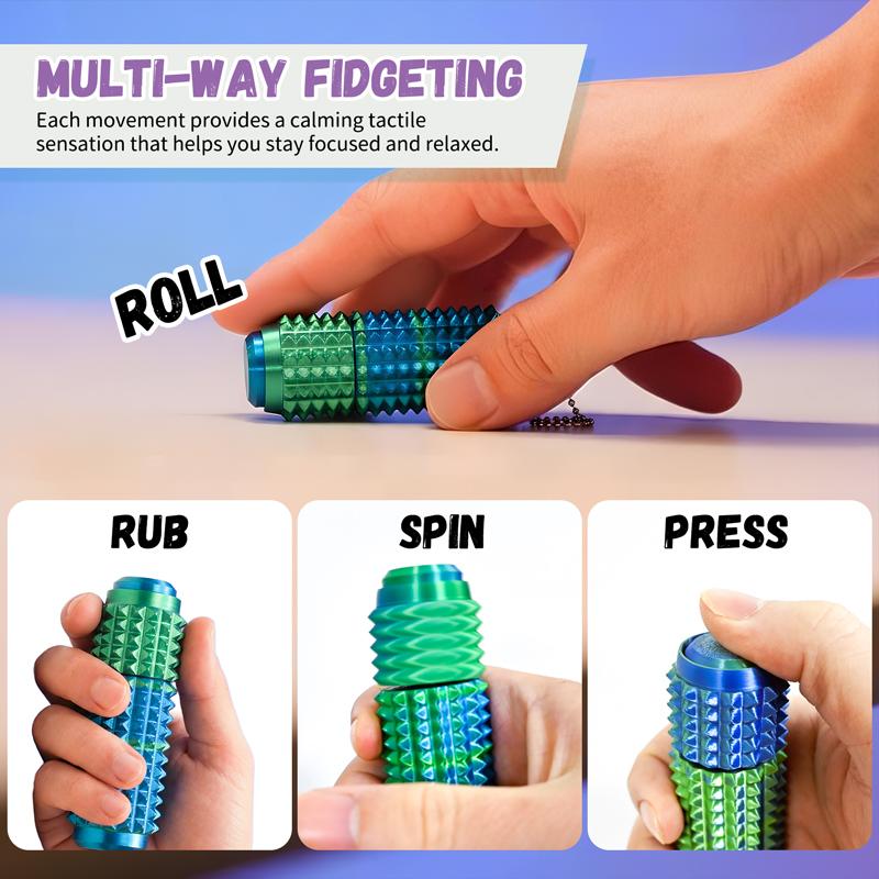 3D Printed Spiky Fidget Toy Button Click  360° Rotate Palm Massage Stress Relief Keychain Sensory Toy for Autism ADHD Adults
