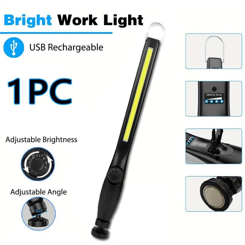 Powerful COB+LED Flashlight Magnetic Work Light USB Rechargeable Torch Portable Lantern Inspection Light Camping Car Repair Lamp