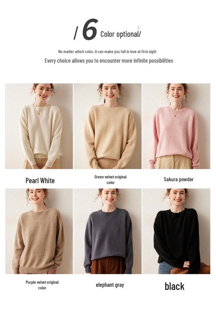 Women's Cashmere Round Neck Pullover Sweater - Autumn/Winter Thick Knit Base Layer