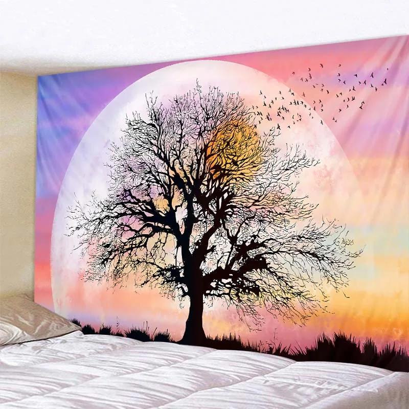 Printed Tapestry Fantasy Starry Sky Tree Landscape Wall Hanging Living Room Bedroom Background  Beautiful