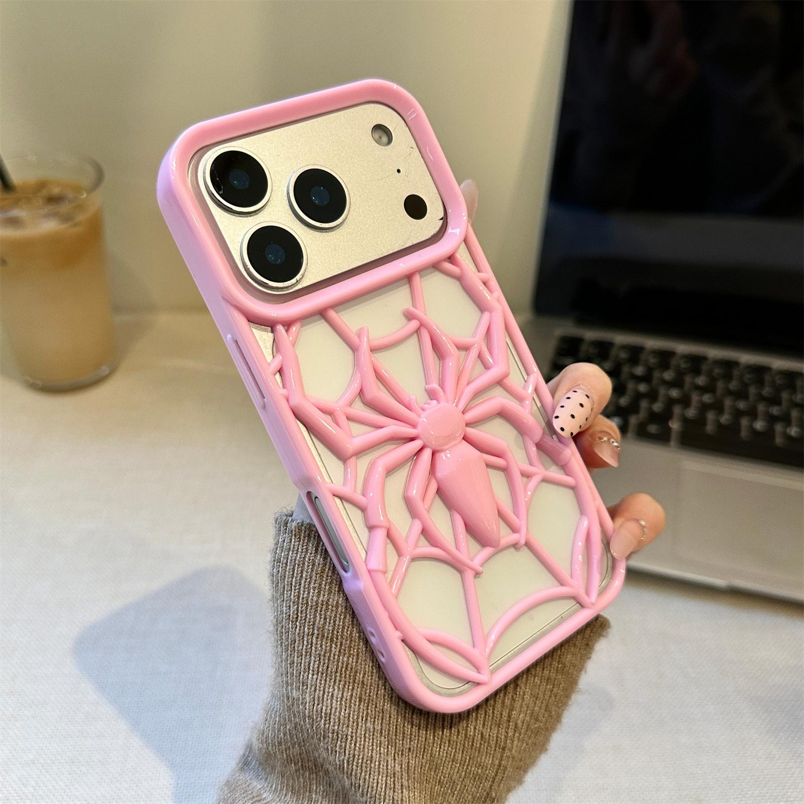 

3D Spider Phone Case for iPhone 11 12 13 14 15 16 17 Pro Max Plus Cool Protective Cover Trendy Spider Design Cute Funny iPhone 13 розовый