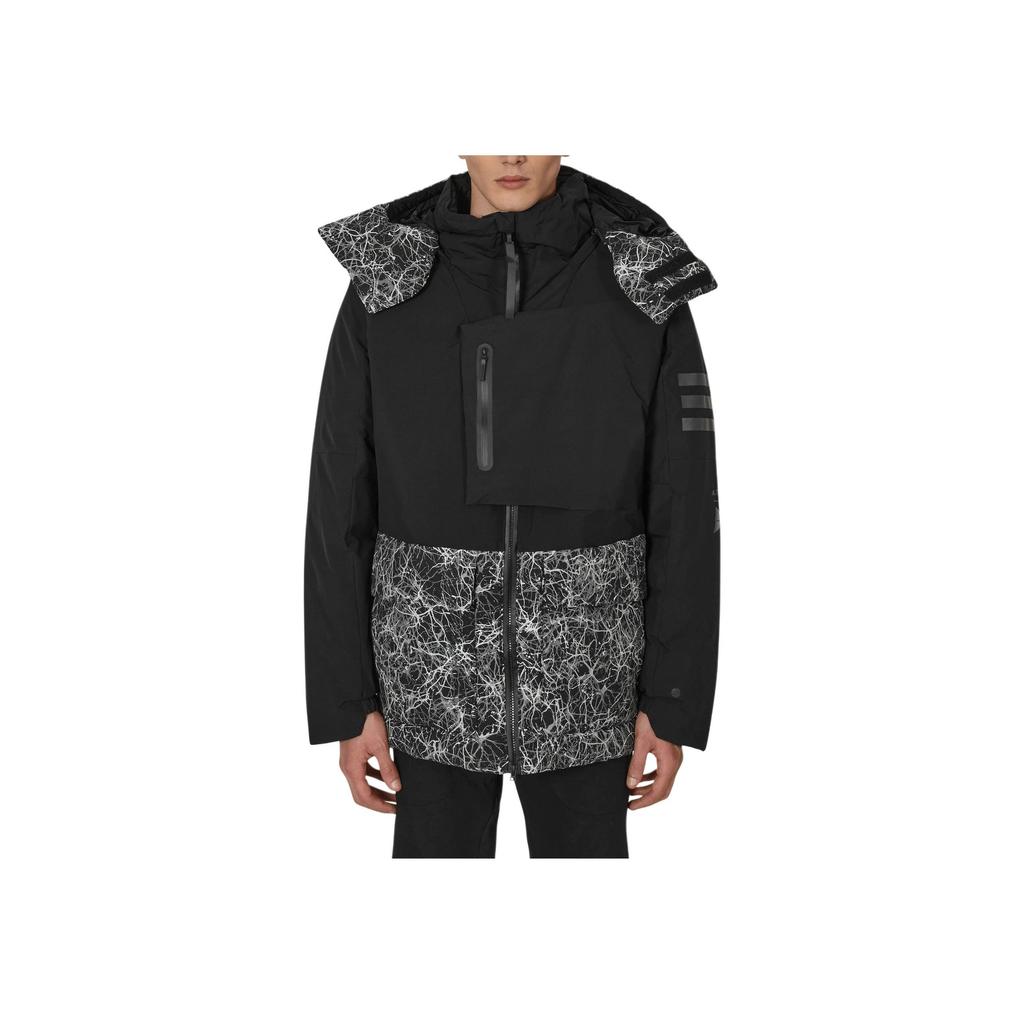 Adidas Terrex And Wander Co-Branded Patchwork Design Logo Print Hooded Down Jacket Men Jackets Black HN6940
