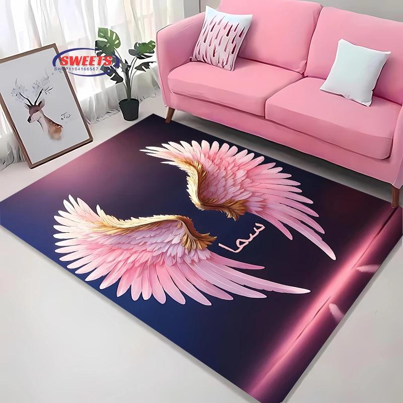 3D-tryckt matta med änglavingar, val för vardagsrum, sovrum, kontorsområde, barnrum, slitstark, halkfri, maskintvättbar matta