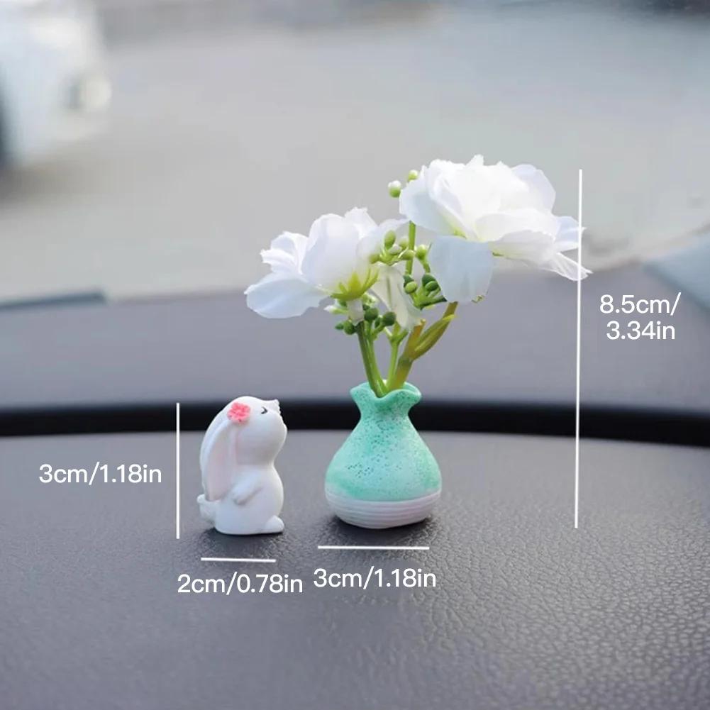 Mini Flowers Car Dashboard Decorations Accessories for Rear View Mirror Hydrangea Flower Vases Car Interior Ornaments for Women