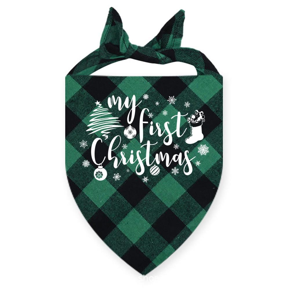 My First Christmas Print Dog Bandanas Large Pet Scarf Pet Bandana for Dog Plaid Bow Ties Collar Cats Dogs Xmas Scarf Accessories