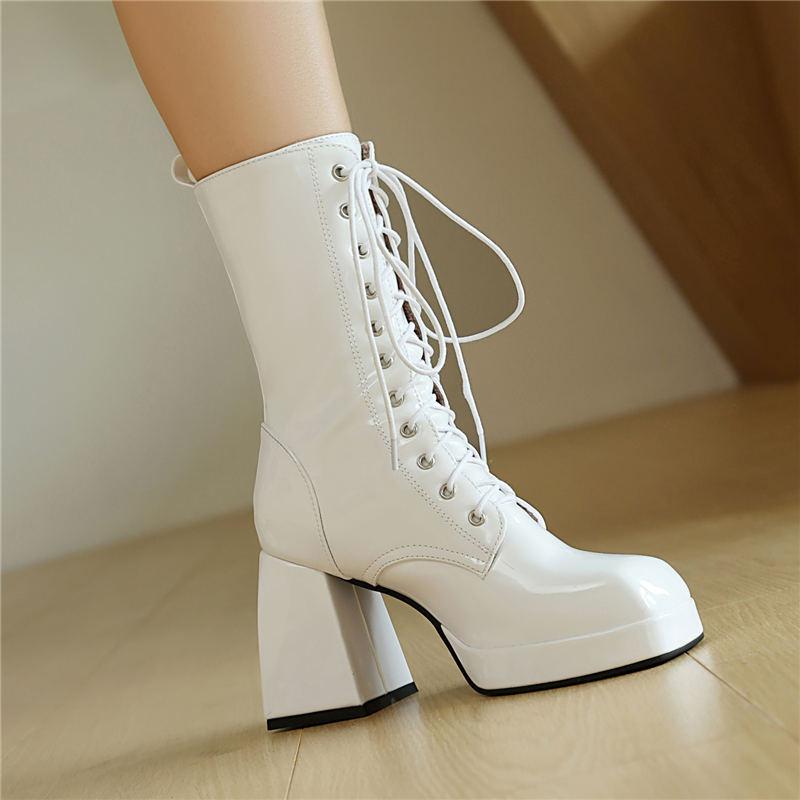 Bottines à talons hauts pour femmes, sexy, style européen, automne et hiver, nouvelle couleur unie, talon épais, grande taille, bottines romaines