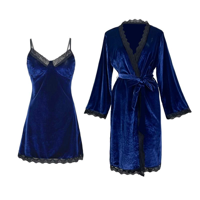 Feiyun's New Velvet Casual Suspender Nightdress Lace Sexy Backless Robe Women's Loungewear Set 111
