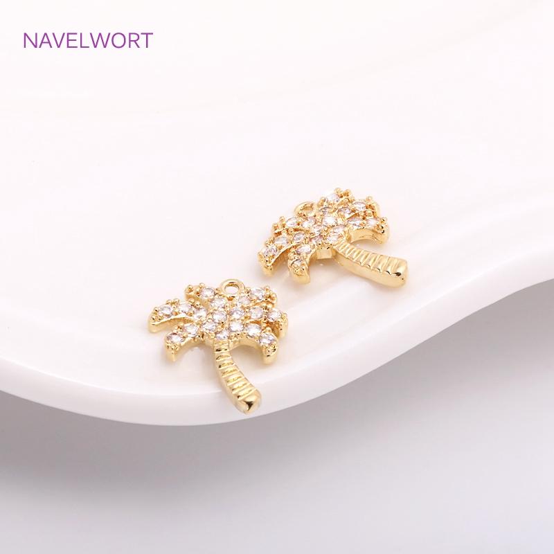 14K Gold Plating Palm Trees Charm High Quality Inlaid Zircon Mini Tree Pendants For DIY Fashion Earring Making Accessories