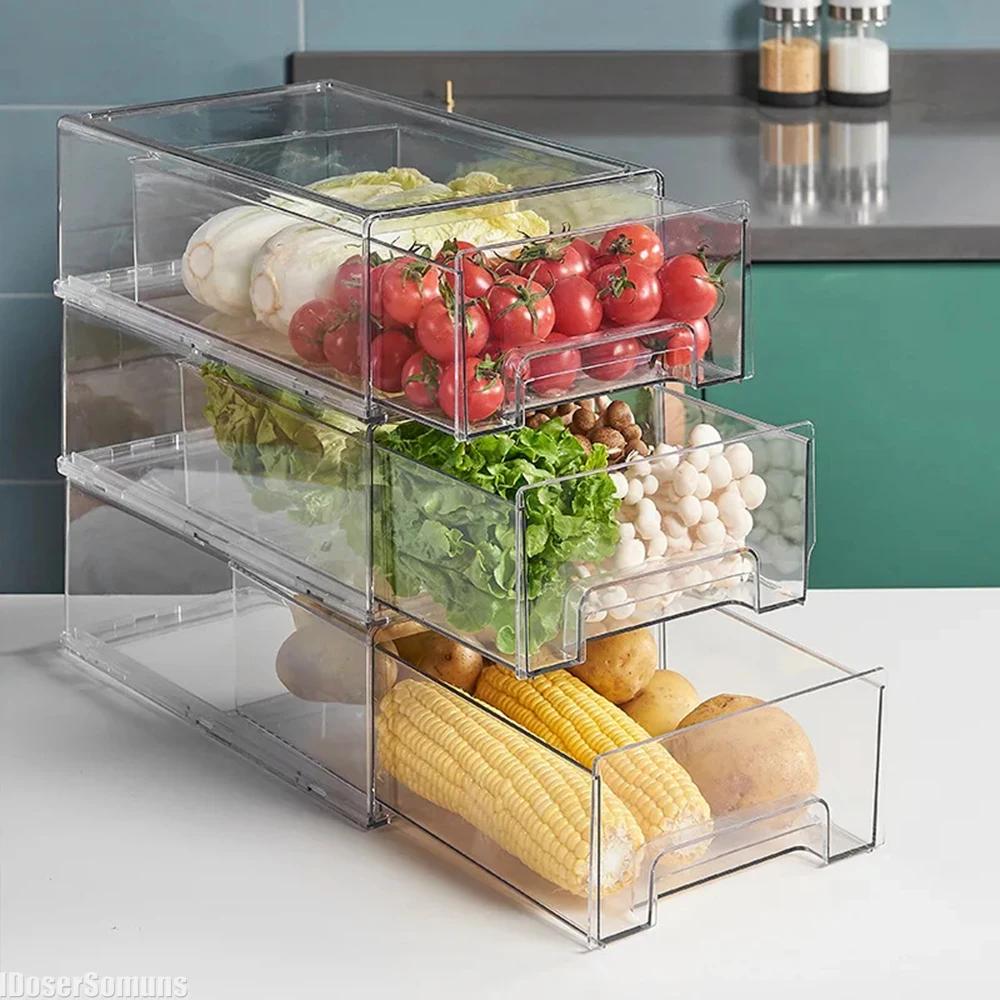 Refrigerator Drawer Storage Partition Board Storage Box Vegetable and Fruit Home Kitchen Preservation Box Transparent Sorting