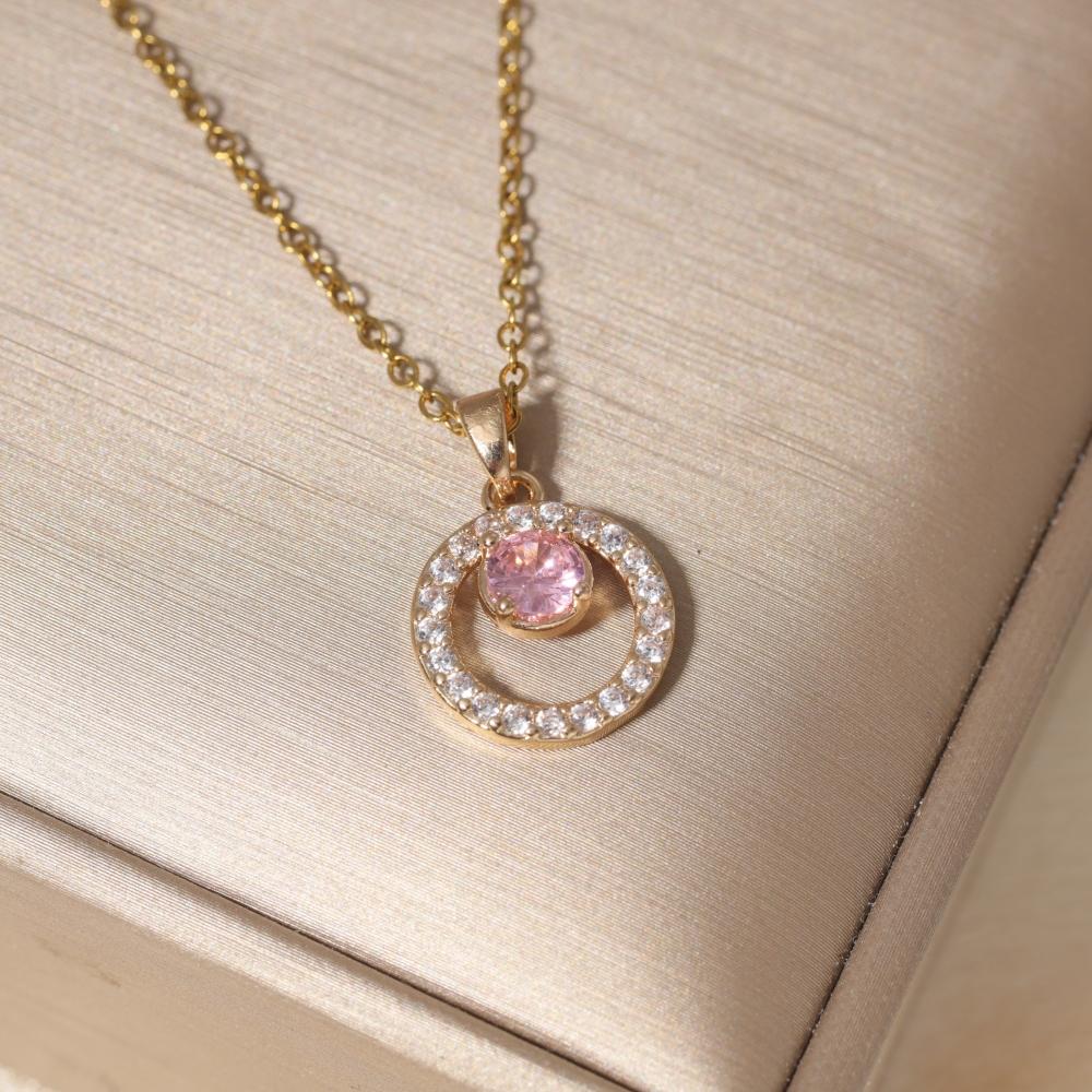 Round Pendant Necklace for Women Fashion Golden Stainless Steel Clavicle Chain Wedding Party Daily Wear Jewelry Accessories