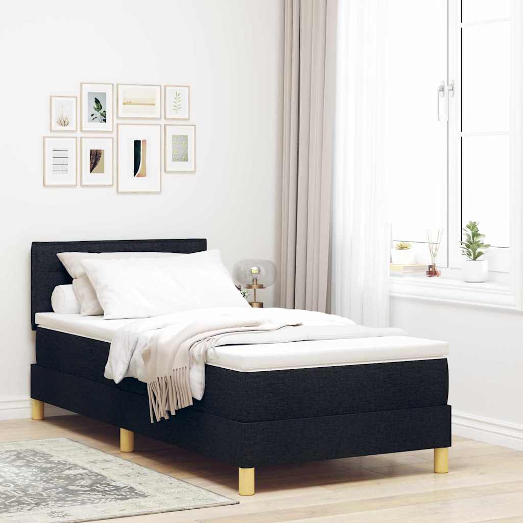 LED Box Spring Bed with Headboard Black 90 x 190 cm Fabric