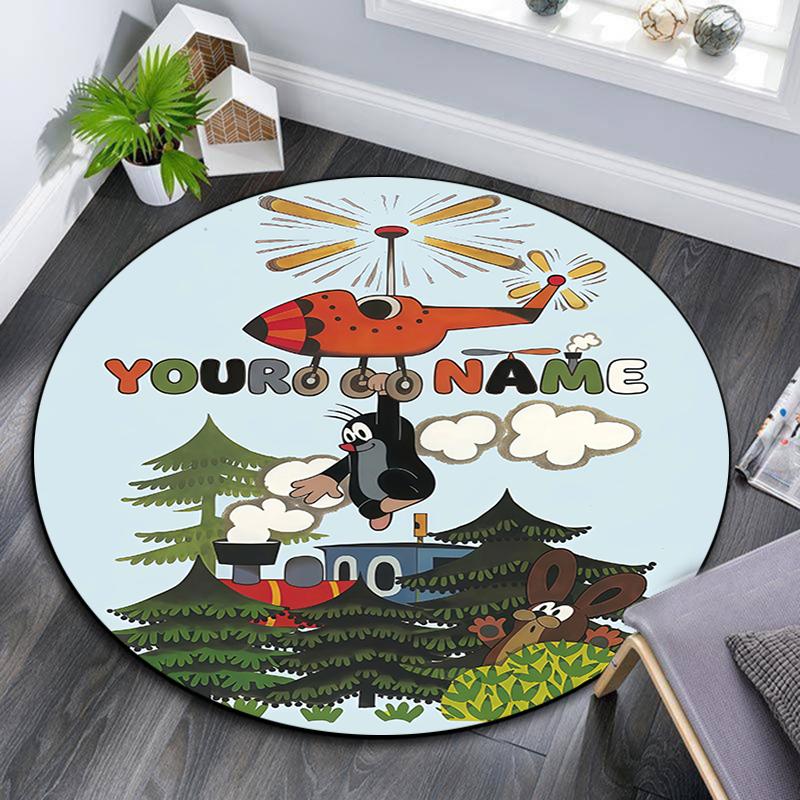 Custom Name,Cute Mole pattern round rug,Carpet Rug for Living Room Bedroom Playroom ,Non-slip Floor Mat,Holiday Gifts and Birthday Gifts.