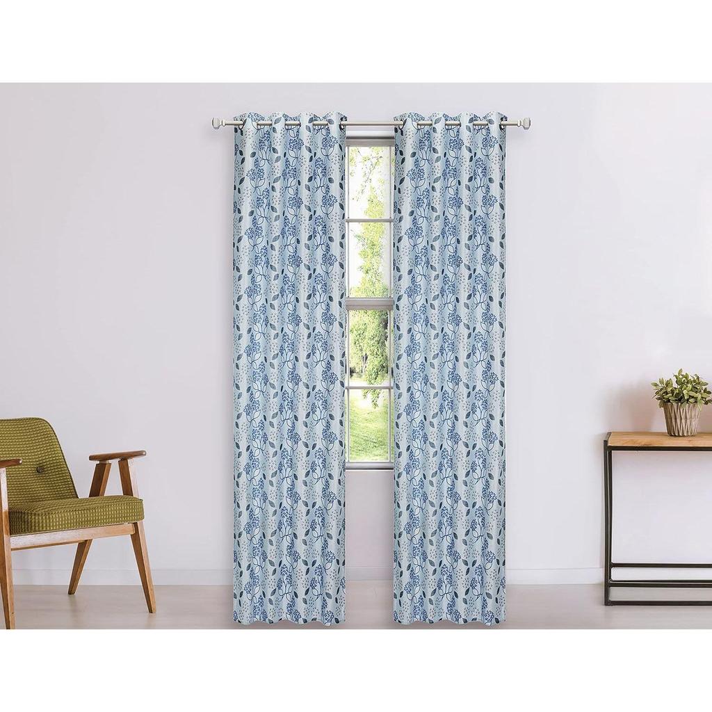 Pack of 2  Polyester Floral Print Window Curtain Regular Print 135 GSM , White & Blue