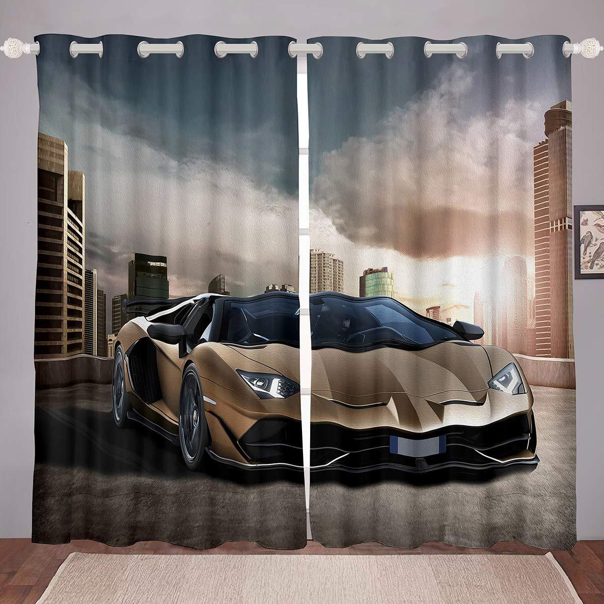 

2 панели Крутая машина Спортивная машина принт Шторы для спальни Гостиная От пола до потолка Окно Кухня Жалюзи Кортинас Люверс Верх 220W240H(CM)87x95in&Grommet Top