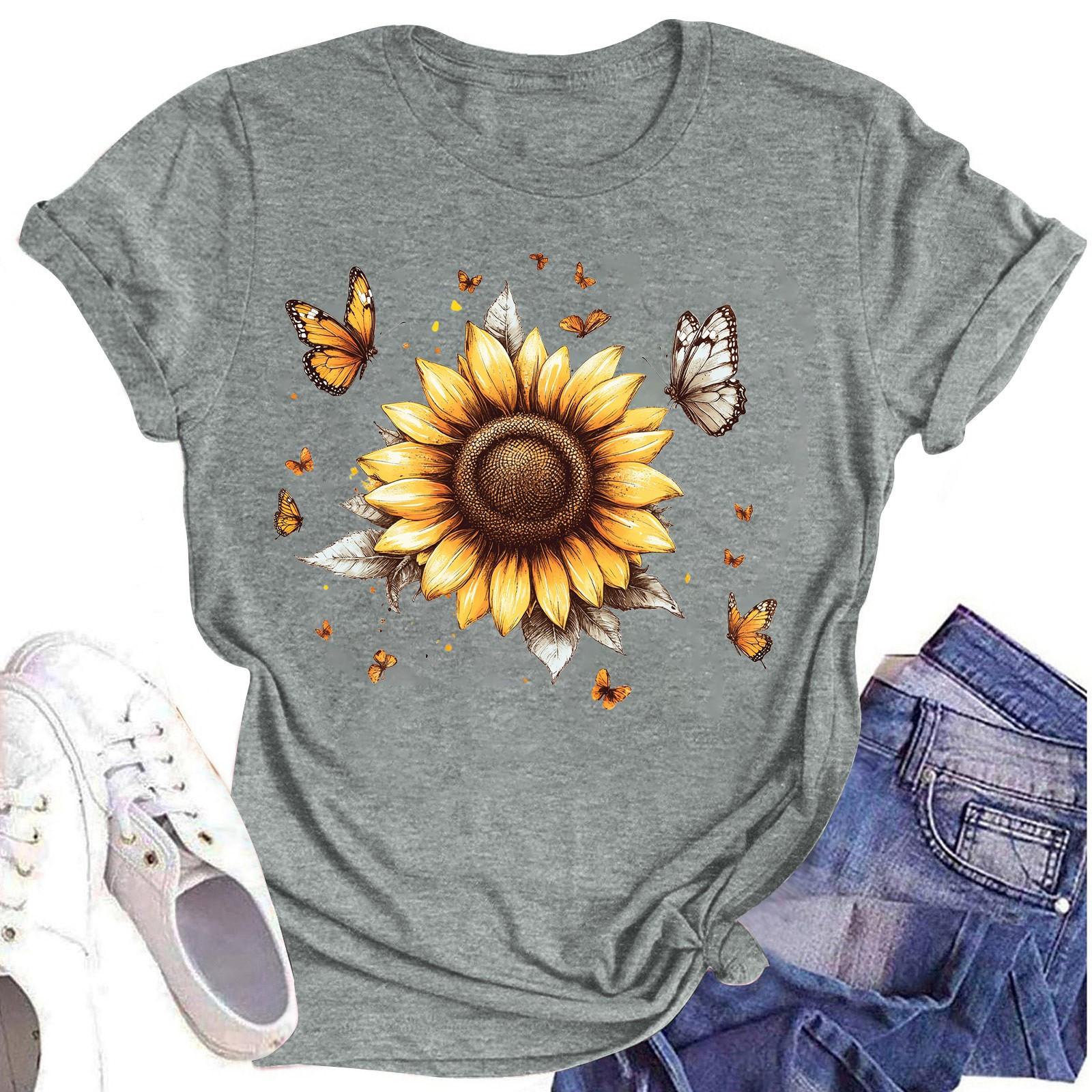 

Женская повседневная футболка с круглым вырезом и цветочным принтом, короткий рукав XXL