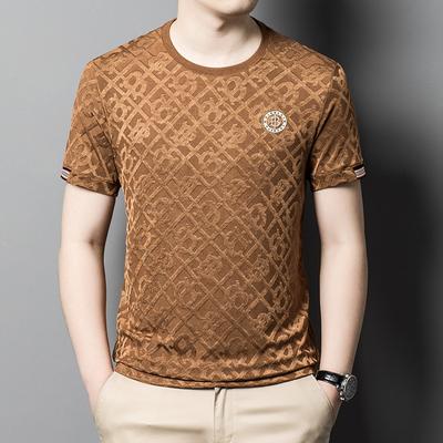 Neu Frühling und Sommer herren Jacquard Kurzarm Rundhals T-shirt Slim Fit Atmungsaktiv Casual