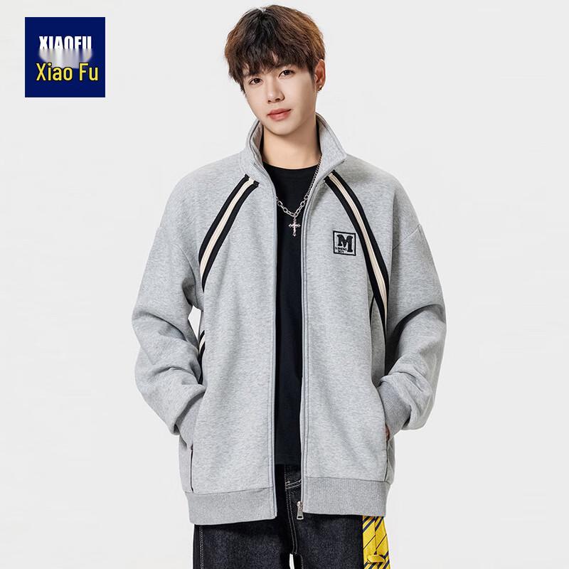 

Men s American Style Embroidered Zipper Stand-Collar Sweatshirt Jacket M