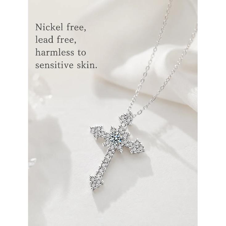 Exaggerated Moissanite Cross Pendant Necklace Full-Set S925 Sterling Silver Jewelry Accessory