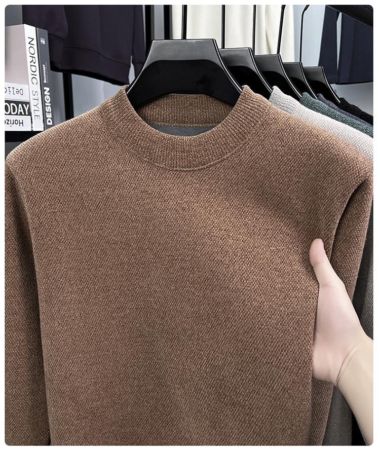 Herren Strickpullover mit Fleecefutter - Faux Nerz Kaschmir, Unifarben, Rundhalsausschnitt, Warme Herbst-/Winter-Herrenbekleidung