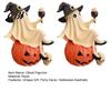 Spooky Desktop Ornament Cute Ghost Figurine, Sitting on Pumpkin Statue with Witch Halloween Gifts for Women Hat, Resin Tabletop Home Party Decor