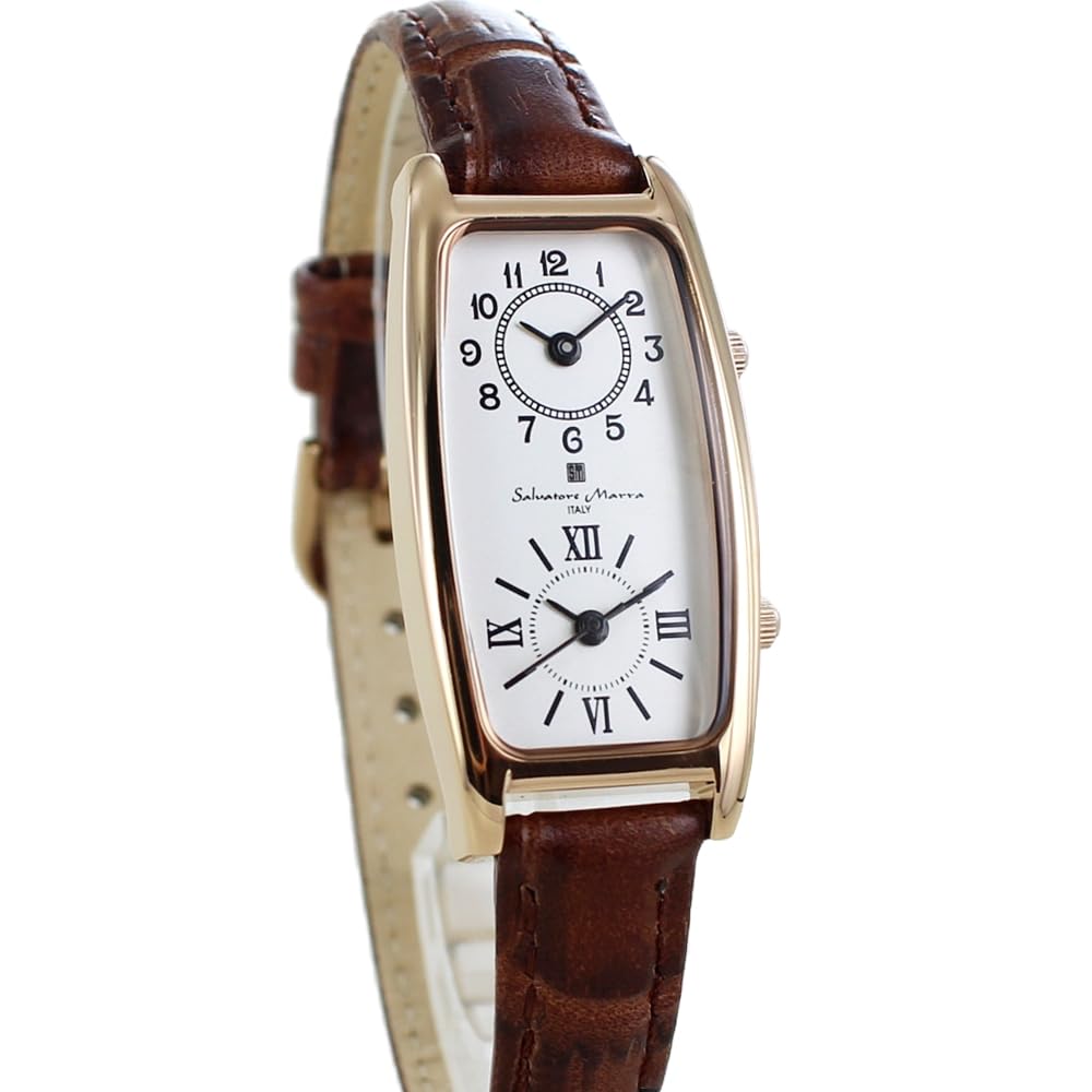 Watch Leather Strap Rectangular Square Dual Time [Salvatore Mara] Women's [] (no.5 Brown)