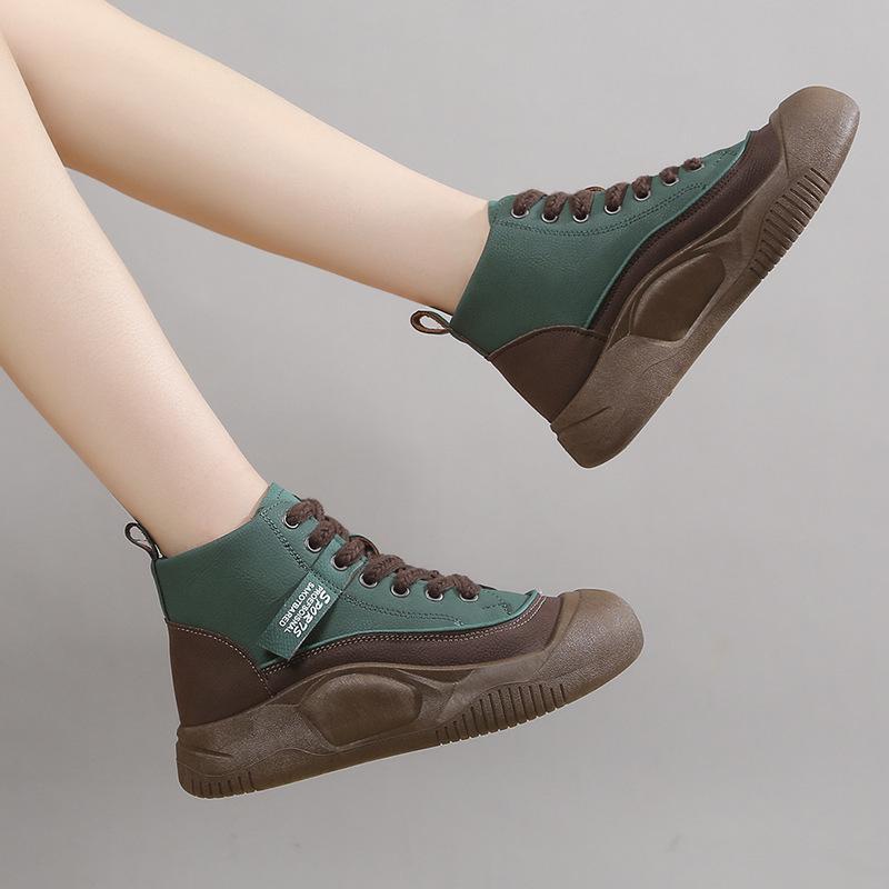High Top Color Matching Single Shoe Women's 2024 Autumn New Thick Sole High Top Women's Shoes Comfortable Vulcanized Shoes Traf