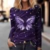 Women's T-shirt 3D Printing Art Butterfly Print Fashion Long Sleeve Round Neck Regular Top Holiday Weekend Spring and Autumn